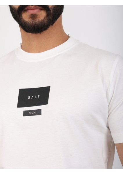 Erkek Bisiklet Yaka Baskı Detaylı Relaxed Fit Tişört