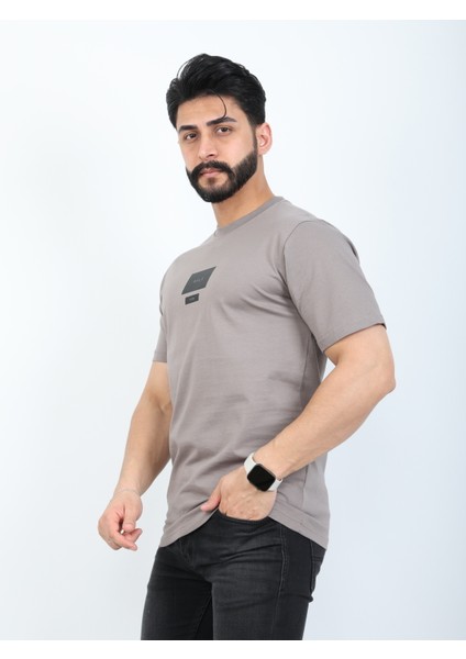 Erkek Bisiklet Yaka Baskı Detaylı Relaxed Fit Tişört