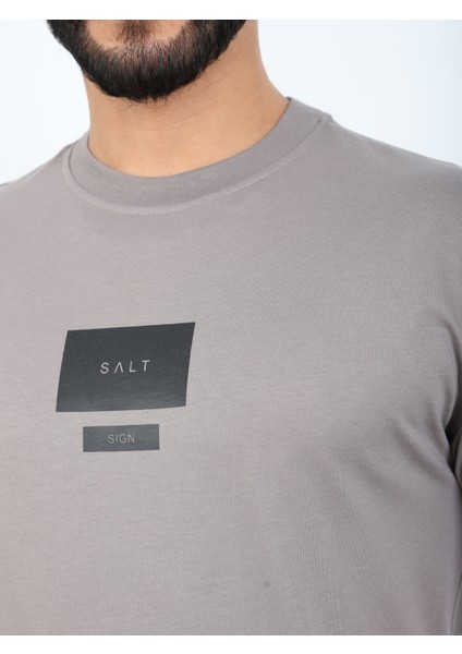 Erkek Bisiklet Yaka Baskı Detaylı Relaxed Fit Tişört
