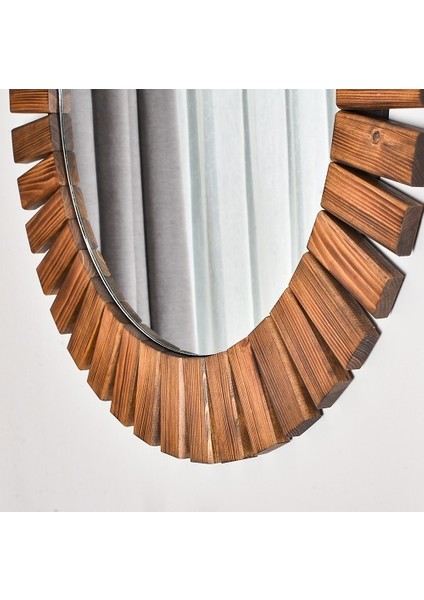 Flower Ahşap Ceviz Rengi Yuvarlak Dekoratif Duvar Salon Banyo Aynası 50 x 50 cm fiyatları