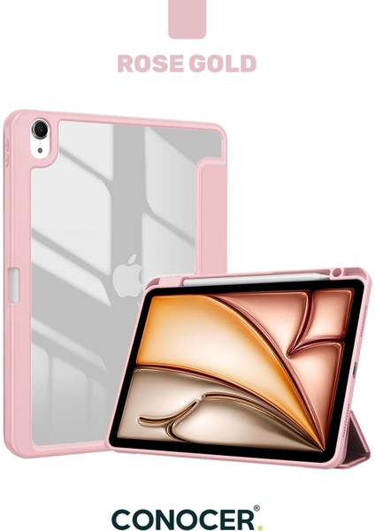 Apple iPad 11 A16 2025 10. Nesil 10.9 Tablet Kılıfı Kalem Bölmeli, Uyku Modlu, Katlanır, Tri Folding Stand