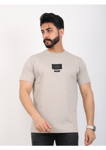 Erkek Bisiklet Yaka Baskı Detaylı Relaxed Fit Tişört