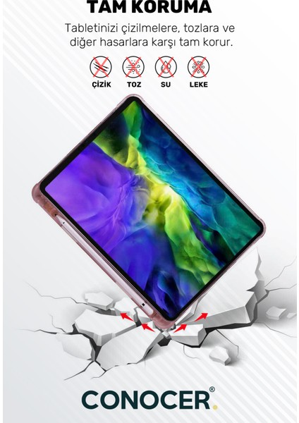 Apple iPad 11 A16 2025 10. Nesil 10.9 Tablet Kılıfı Kalem Bölmeli, Uyku Modlu, Katlanır, Tri Folding Stand