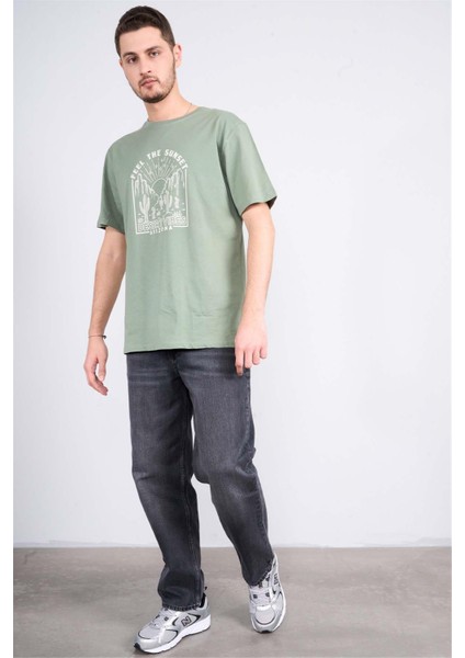 Çetinkaya Mentality 3697 Bisiklet Yaka Penye Regular Baskılı T-Shirt Haki fiyatları