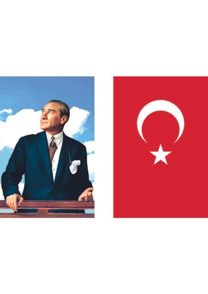 Atatürk Posteri ve Türk Bayrağı Ikili Set, 100X150CM Kumaş Atatürk Resmi, Atatürklü Bayrak