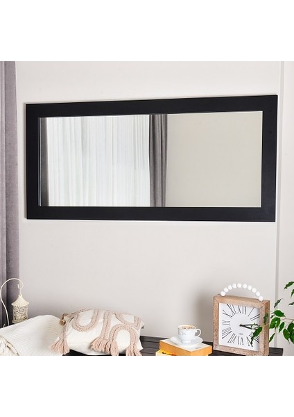 Masif Ahşap Dikdörtgen Siyah Dekoratif Duvar Salon Ofis Aynası 150X70 cm