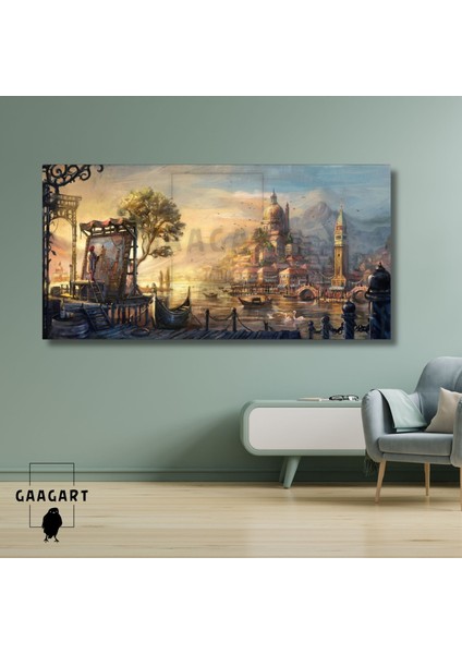 Panoramik Kanvas Duvar Tablosu Soyut Yağlı Boya Görünümlü Venedik'te Ressam