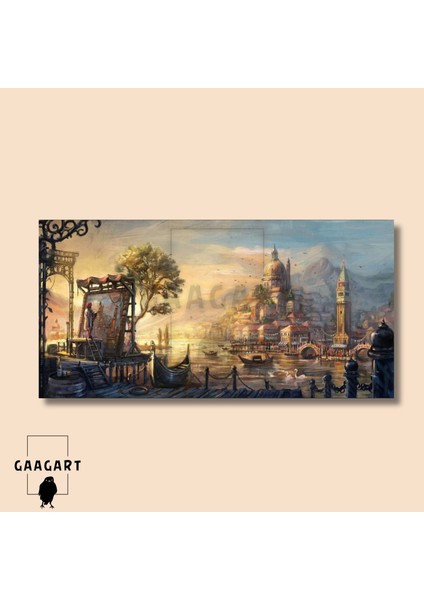Panoramik Kanvas Duvar Tablosu Soyut Yağlı Boya Görünümlü Venedik'te Ressam modelleri