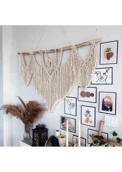 Makrome Macrame Duvar Süsü Süs Ekru Ip Dekoratif Tasarım fiyatları
