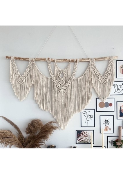Makrome Macrame Duvar Süsü Süs Ekru Ip Dekoratif Tasarım modelleri