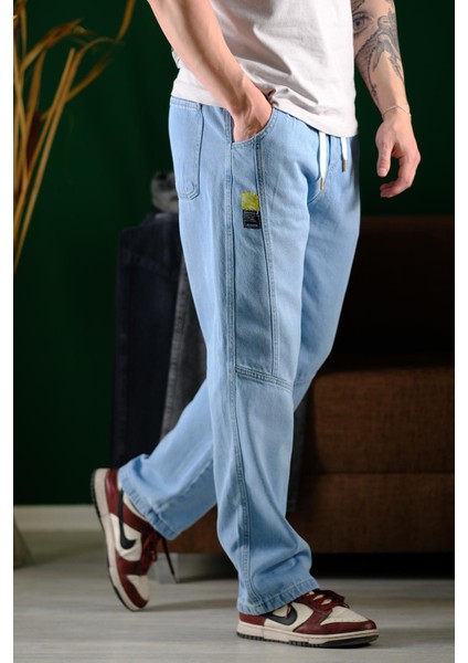 Reax Camilla Beli Lastikli Ipli Düz Paça Rahat Kesim Erkek Jean Pantolon