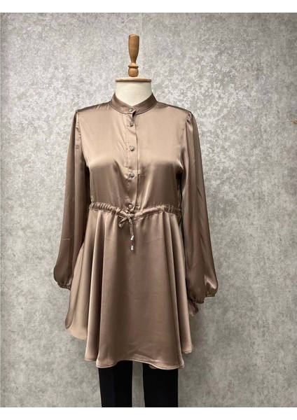 25Y16445 Bluz Yarım Düğme Kapama Bel Bağcıklı - Abacı - 25Y16445 - Vizon - 44