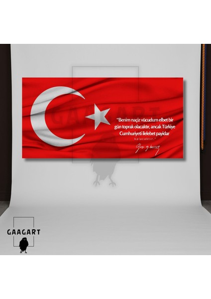 Panoramik Kanvas Makam Panosu Türk Bayrağı Atatürk Benim Naçiz Vücudum Elbet Bir Gün Toprak Olacaktır.