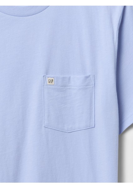 Erkek Mavi Organik Pamuk Cepli T-Shirt