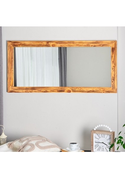 Doğal Ahşap Dikdörtgen Dekoratif Duvar Salon Ofis Boy Aynası 120X50 cm