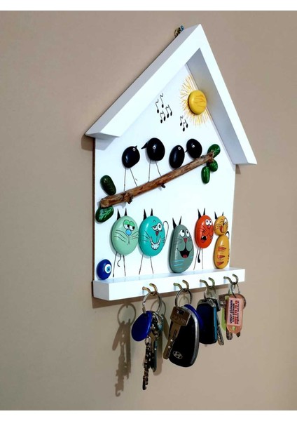 Handmade Kapı Giriş Anahtarlık Askılığı Duvar Dekorasyonu El Yapımı Taş Boyama