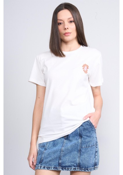 Çetinkaya Fithit 8329 Bayan Bisiklet Yaka 30/1 Penye Süprem Regular T-Shirt Krem