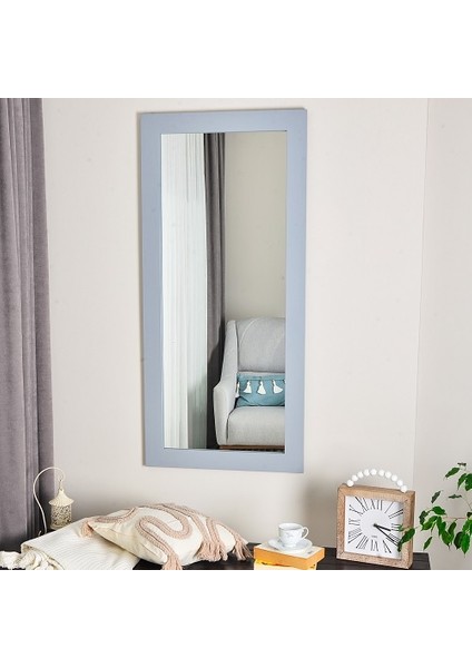 Masif Ahşap Dikdörtgen Gri Dekoratif Duvar Salon Ofis Aynası 170X60 cm