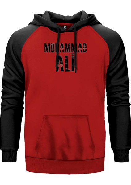 Muhammed Ali Black Text Kırmızı Renk Reglan Kol Kapşonlu Sweatshirt