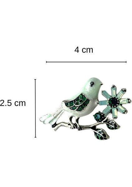 Metal Dal Üzerinde Kuş Figürlü Broş