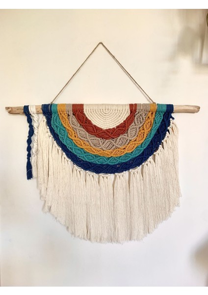 El Yapımı Mandalalı Gökkuşağı Makrome Duvar Dekoru/bohem Duvar Süsü -