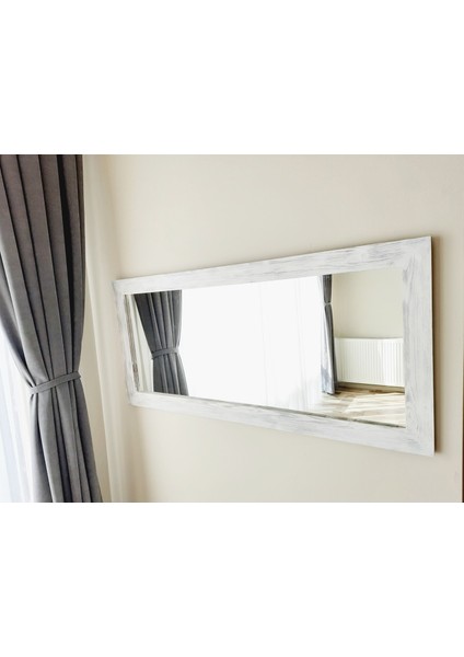 Masif Ahşap Dikdörtgen Beyaz Dekoratif Duvar Salon Ofis Aynası 160X70 cm