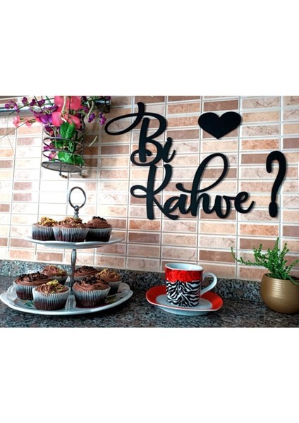 Siyah Ahşap 5 Parça Bi Kahve Duvar Dekoru - Mutfak Cafe Kahve Köşesi Için Lazer Kesim 40X35CM Tablo