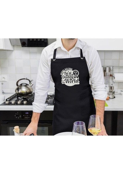 Kişiye Özel Siyah Mutfak Önlüğü, Aşçı Tasarımı, Babalar Günü Hediye, 77x150 cm