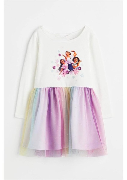 Kız Çocuk Uzun Kol Tütü Elbise Beyaz