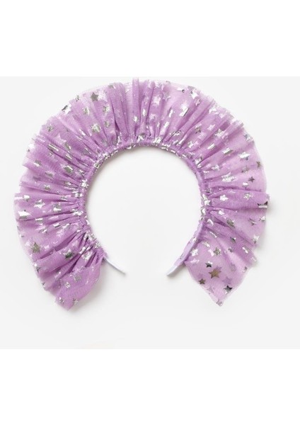 Lila Üzeri Yıldızlı Kız Çocuk Tül Taç