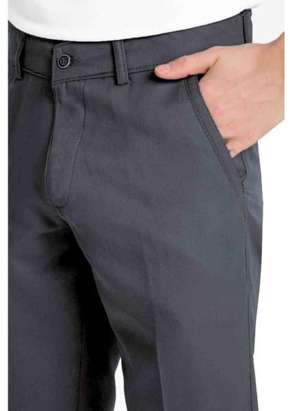 Erkek Klasik Kesim Antrasit Renk Keten Pantolon