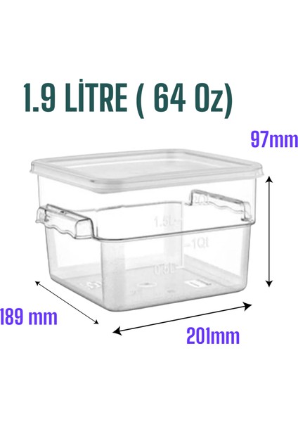 gsp-2 Polikarbon Plastik Saklama Kabı.Cam Gibi Şeffaf ,kırılmaz,çizilmez,polikarbon Plastikten,profesyonel Mutfaklar Için 1.9 Litre ( 64 Oz ) Kapaklı Saklama Kabı.
