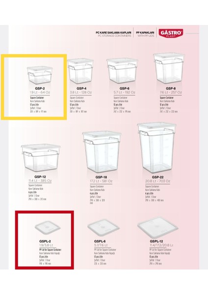 gsp-2 Polikarbon Plastik Saklama Kabı.Cam Gibi Şeffaf ,kırılmaz,çizilmez,polikarbon Plastikten,profesyonel Mutfaklar Için 1.9 Litre ( 64 Oz ) Kapaklı Saklama Kabı. fiyatları