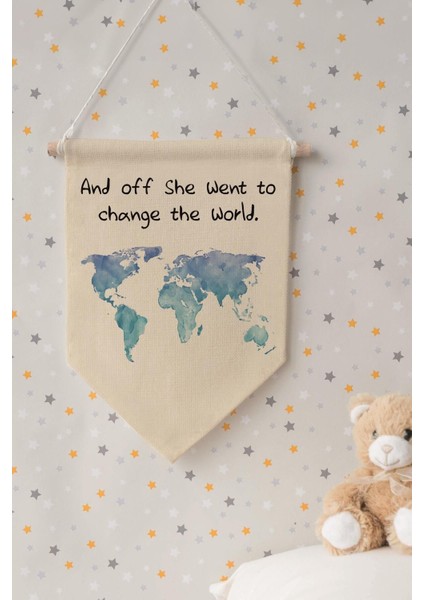 Çocuk Odası Dekor, Duvar Süsü, Ahşap Bebek Odası Dekor, Canvas Flama, Suluboya Dünya Haritası fırsatları