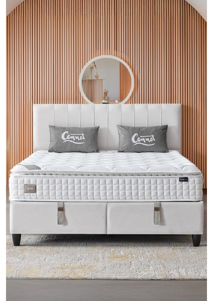 Zambak Modeli Full Ortopedik Çift Kişilik Pedli Yataklı Baza ve Başlık Takımı 3 lü Set