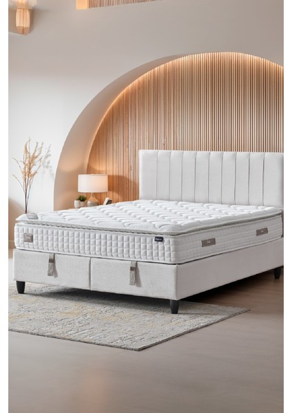 Zambak Modeli Full Ortopedik Çift Kişilik Pedli Yataklı Baza ve Başlık Takımı 3 lü Set