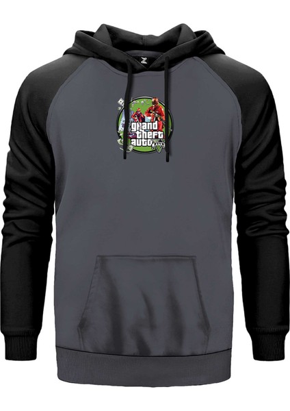 Gta Robbers Gri Renk Reglan Kol Kapşonlu Sweatshirt