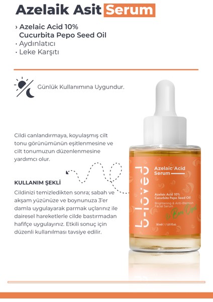 Leke Karşıtı %10 Azelaik Asit Serumu - Kabak Çekirdeği Yağı ile Cilt Aydınlatma ve Eşitleme-30 ml