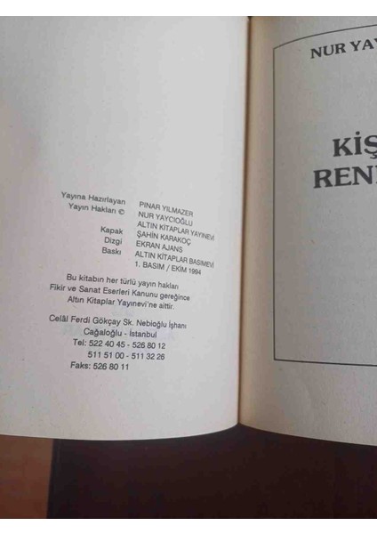 Kisilik Renkleri 1 Basim Psikolog Nur Yaycioglu