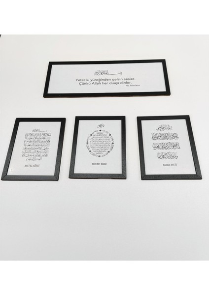 Duvar Pano Seti Dörtlü(Mevlana - Ayetel Kürsi, Nazar Ayeti ve Bereket Duası) - Siyah/beyaz fırsatları