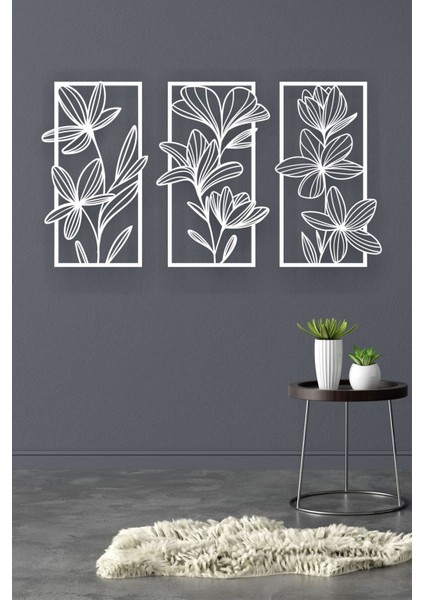 Çiçekler Modern Minimalist 3 Lü Tablo Seti