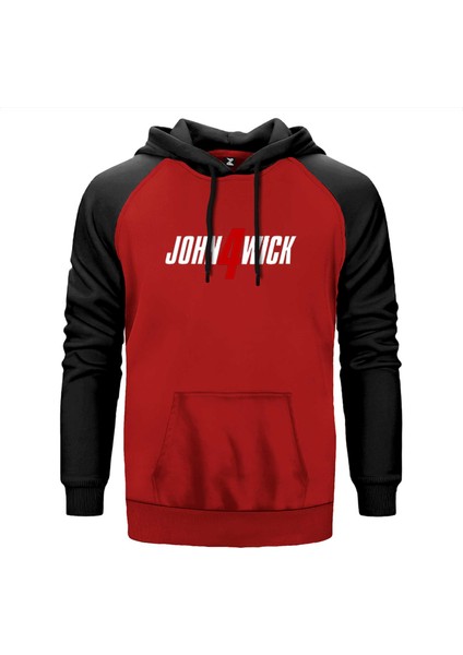 John Wick 4 Logo Kırmızı Renk Reglan Kol Kapşonlu Sweatshirt