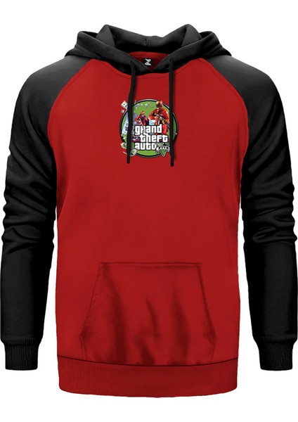 Gta Robbers Kırmızı Renk Reglan Kol Kapşonlu Sweatshirt