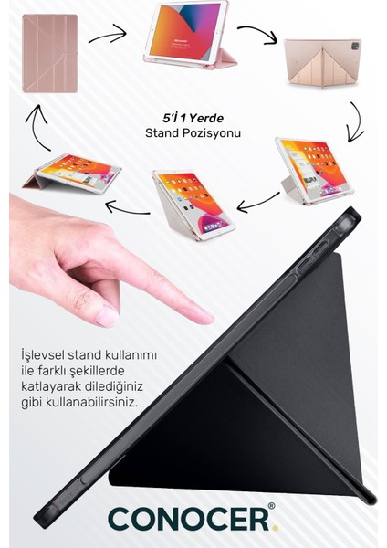 Apple iPad Air 11” Inç M2/m3 Air 4. /5. /6. Nesil 10.9” Inç Tablet Kılıfı Kalem Bölmeli, Uyku Modlu modelleri