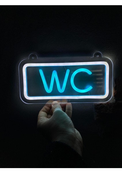 'wc' Işıklı Neon LED Dekoratif Duvar Yazısı Tabelası (25X12CM)