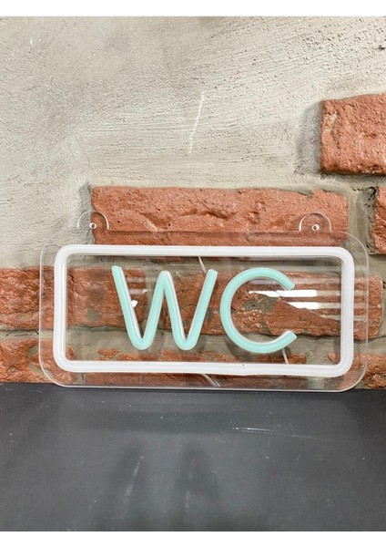 'wc' Işıklı Neon LED Dekoratif Duvar Yazısı Tabelası (25X12CM)