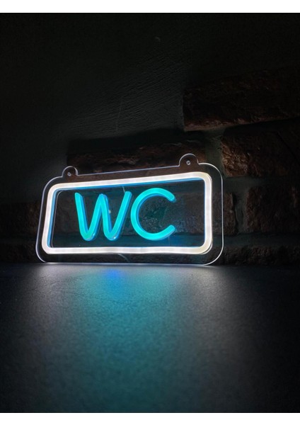 'wc' Işıklı Neon LED Dekoratif Duvar Yazısı Tabelası (25X12CM)