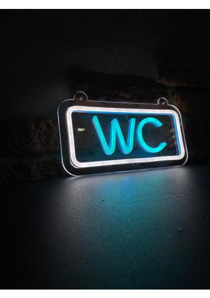 'wc' Işıklı Neon LED Dekoratif Duvar Yazısı Tabelası (25X12CM)