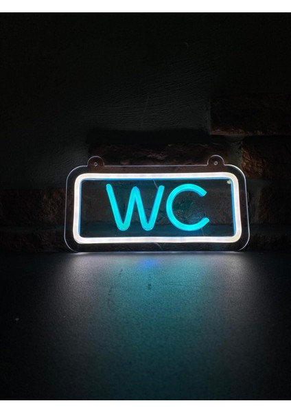 'wc' Işıklı Neon LED Dekoratif Duvar Yazısı Tabelası (25X12CM)