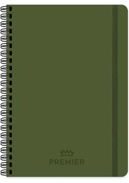 410673-99 Premier Ciltli Spiralli Defter 17 x 24 cm 100 Yaprak Kareli Sert Kapak - Haki